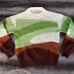 House of Sunny Golden Years Landscape knitted sweater in green and brown